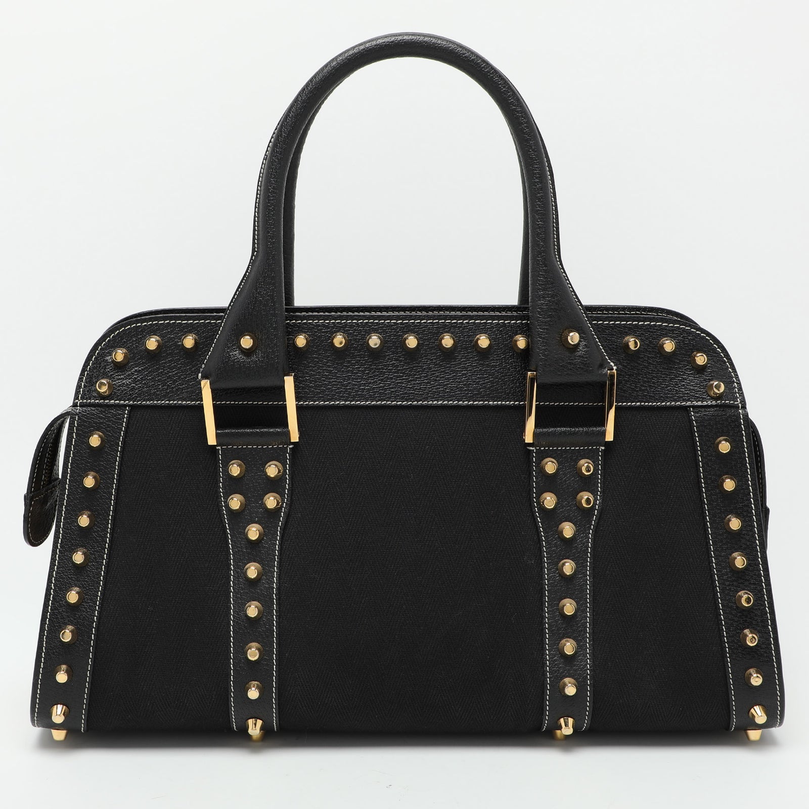 Fendi Black Canvas and Leather Selleria Embellished Satchel