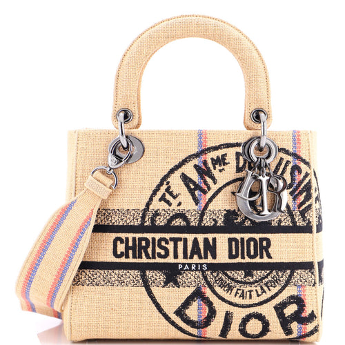 Lady D-Lite Bag Embroidered Jute Canvas Medium