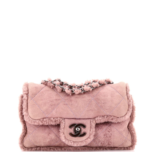 CHANEL Coco Neige Flap Bag Quilted Suede with Shearling Small