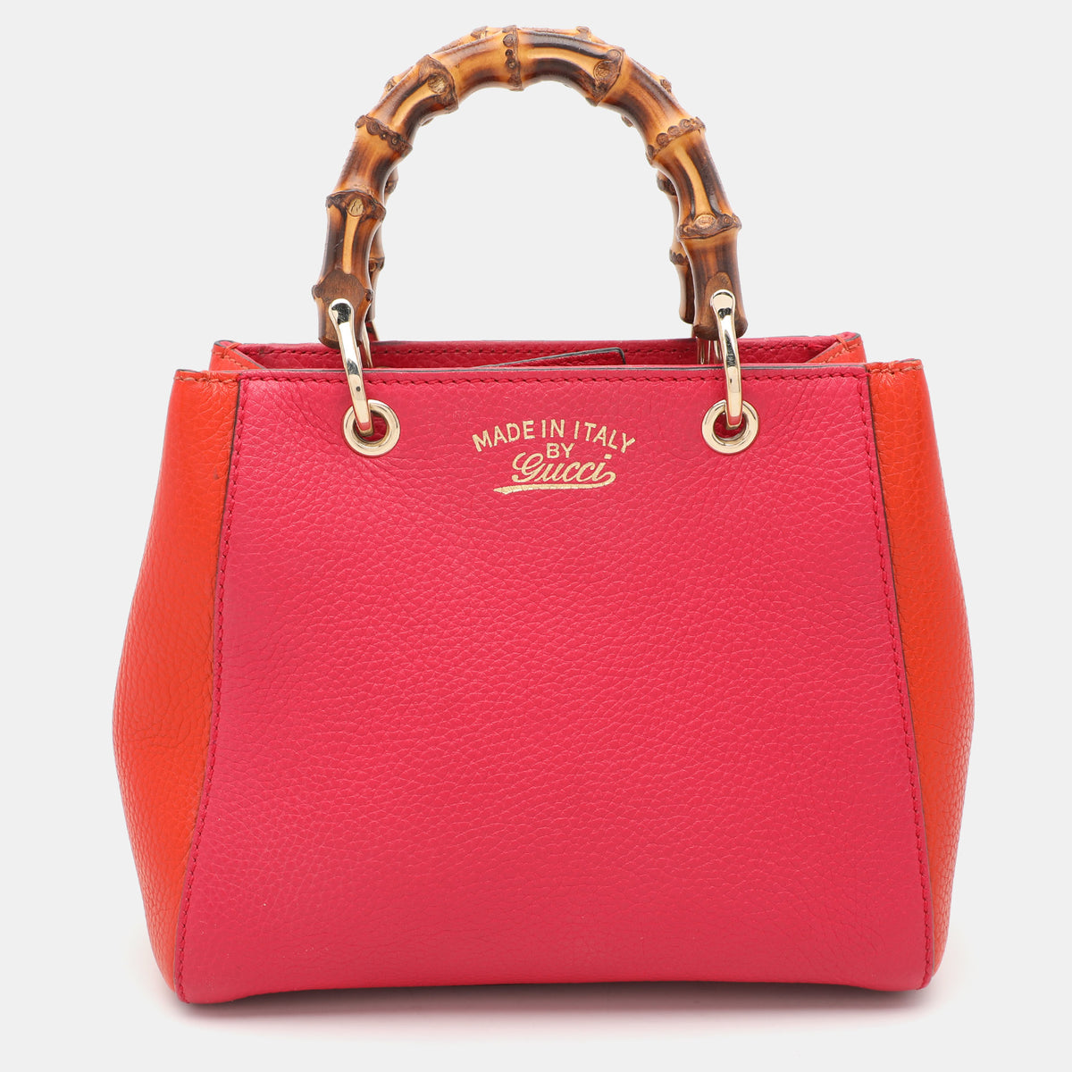Gucci Pink/Orange Leather Mini Bamboo Tote