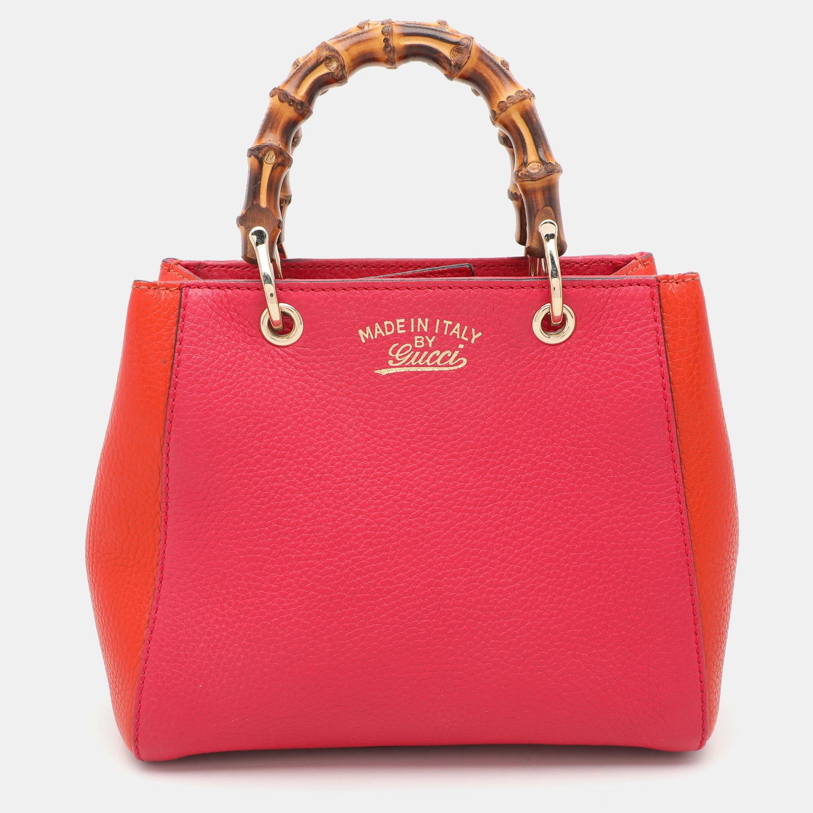 Gucci Mini sac fourre-tout en bambou en cuir rose/orange