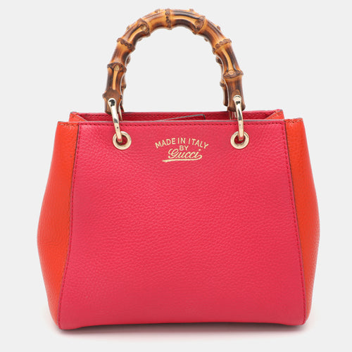 Pink/Orange Leather Mini Bamboo Tote