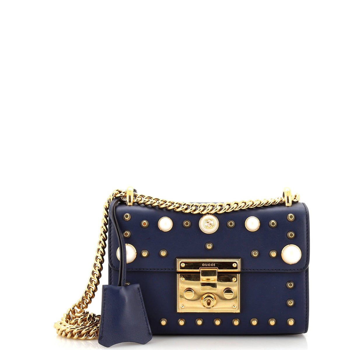 Gucci GUCCI Pearly Padlock Shoulder Bag Studded Leather Small