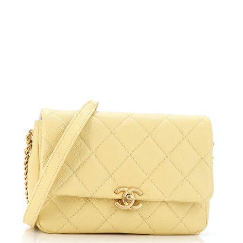 CHANEL Chain Melody Flap Bag Quilted Caviar Small