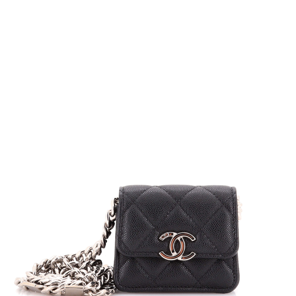 Chanel CHANEL Coco Enamel Strap Flap Clutch with Chain Quilted Caviar Mini