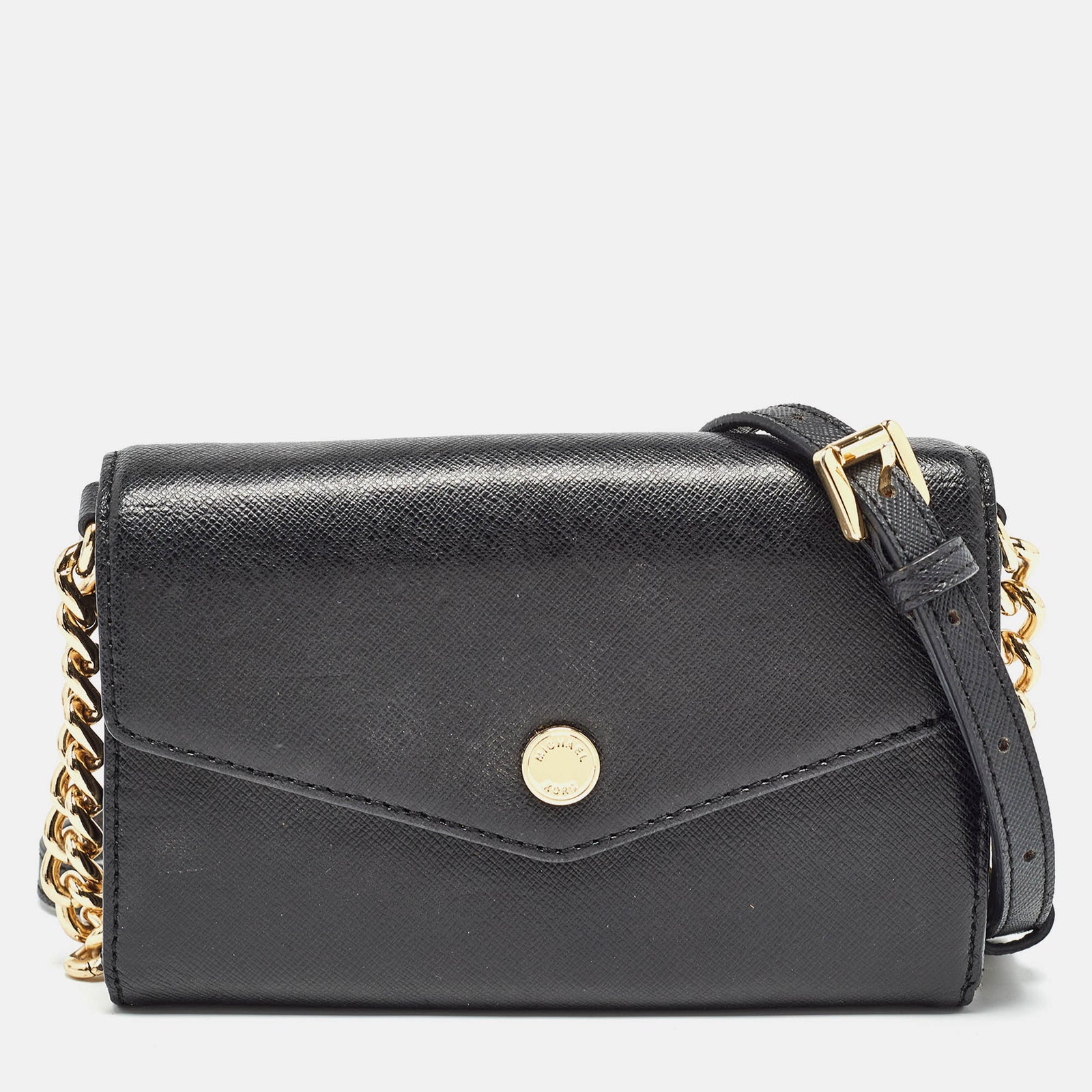 Michael Kors Black Leather Mini Envelope Crossbody Bag