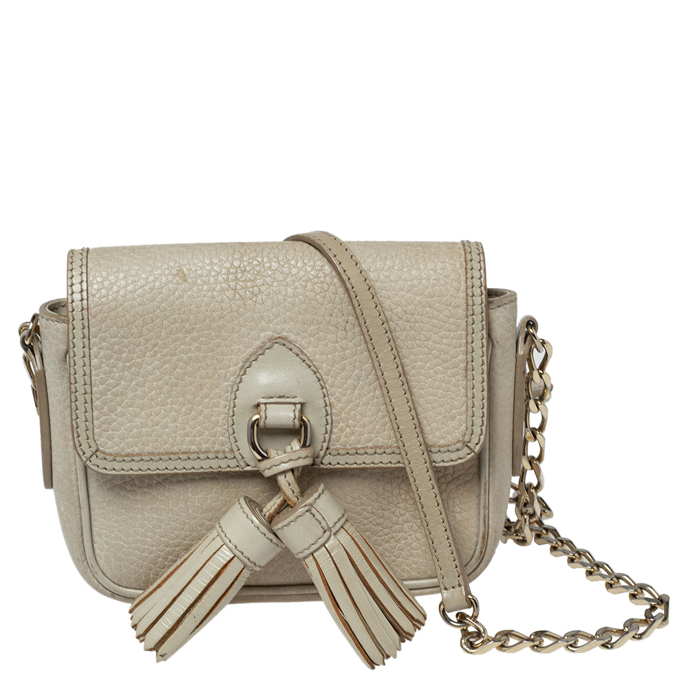 Burberry Beige Leather Tassel Crossbody Bag