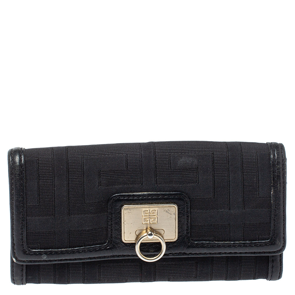 Givenchy Black Canvas and Leather Continental Wallet