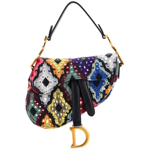 Saddle Handbag Embroidered Leather Mini