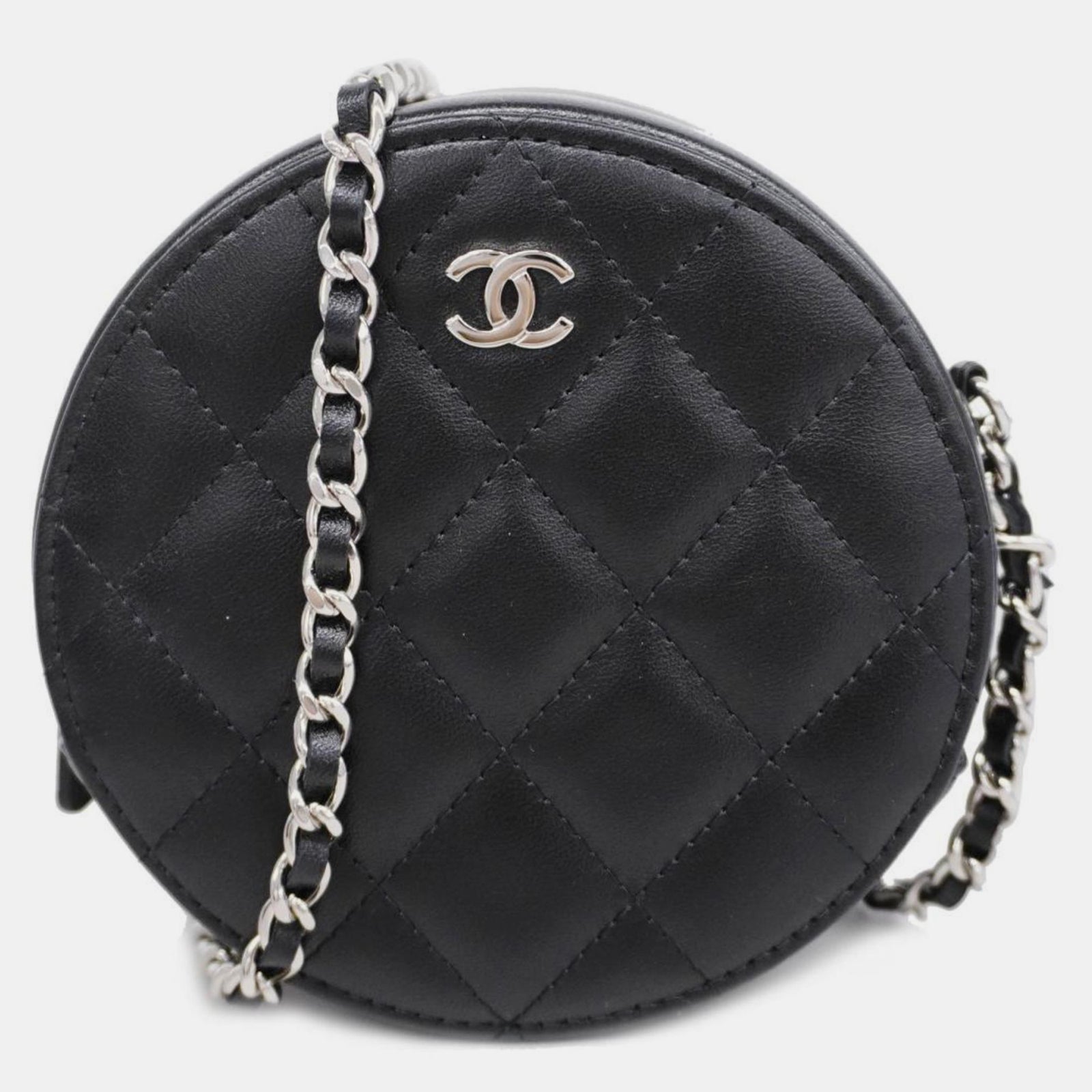 Chanel Runde CC-Clutch aus schwarzem Leder