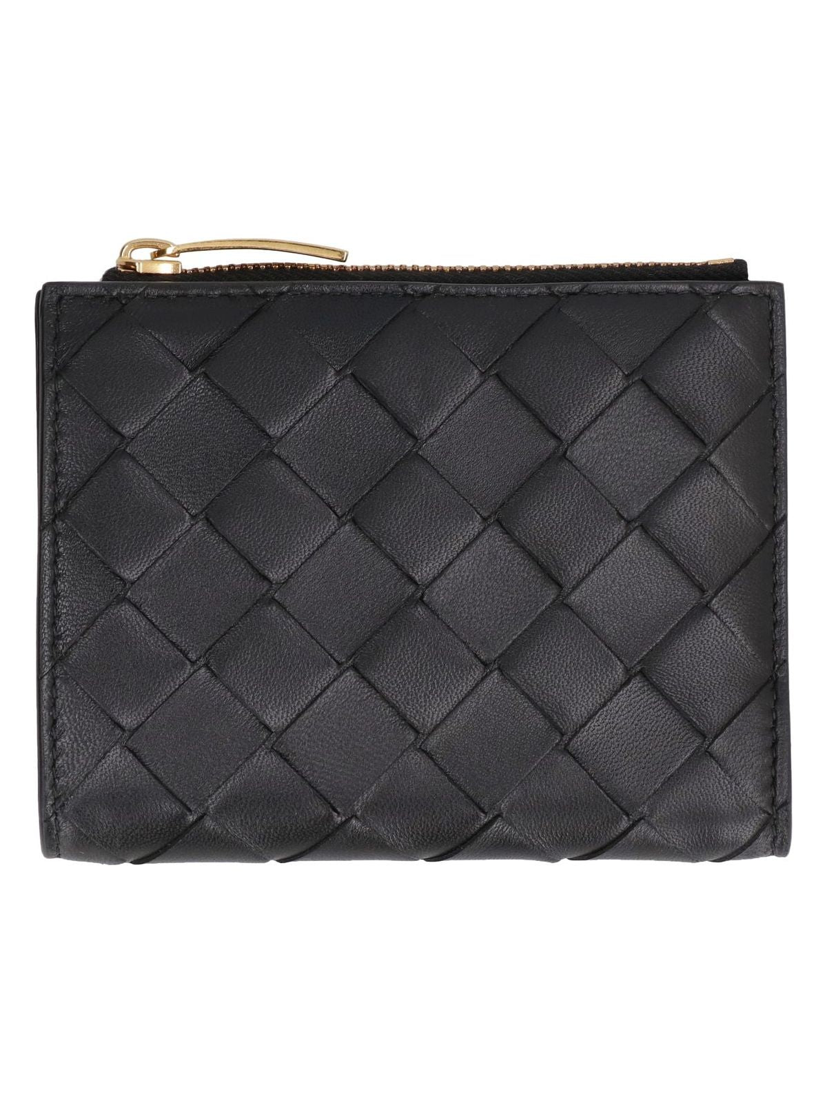 Bottega Veneta Women's Small Intrecciato Bi Fold Zip Wallet in Black | Size UNICA | 742330VCPP3