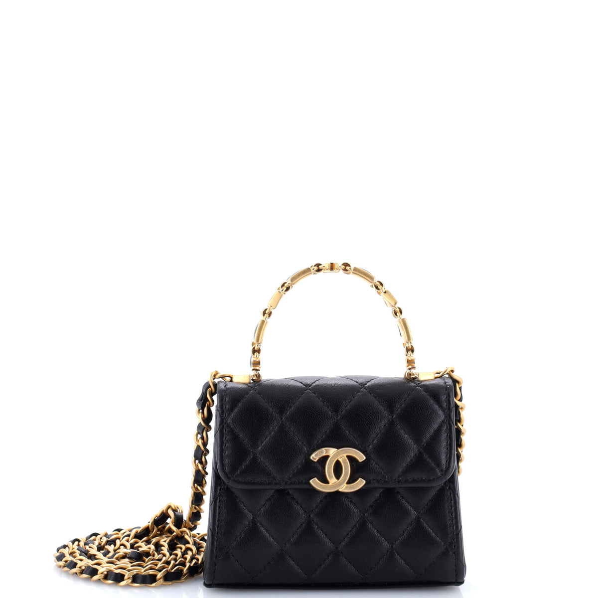 Chanel CHANEL Coco Enamel Top Handle Flap Bag Quilted Lambskin Small