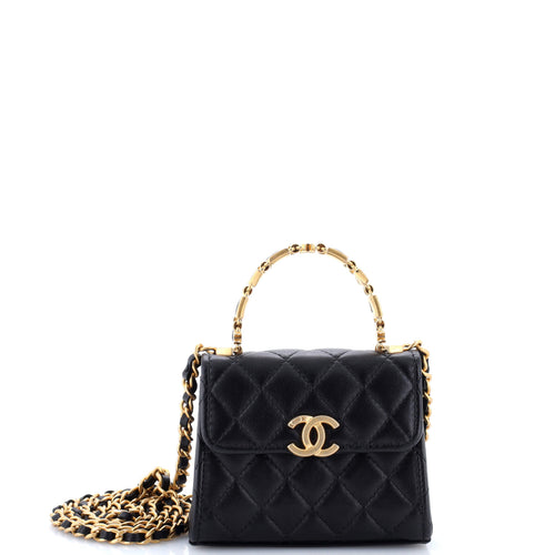 CHANEL Coco Enamel Top Handle Flap Bag Quilted Lambskin Small