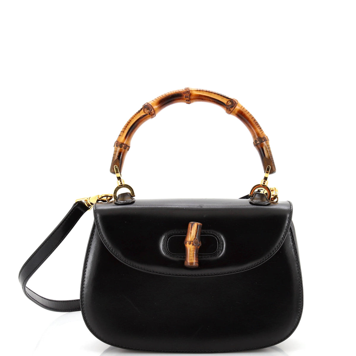 Gucci GUCCI Vintage Convertible Bamboo Top Handle Bag Leather Small