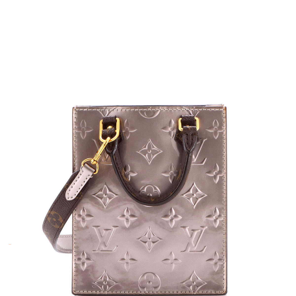 Louis Vuitton Petit Sac Plat Bag Monogram Vernis with Monogram Canvas