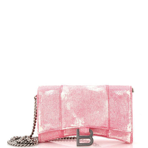 Hourglass Chain Wallet Denim Printed Leather