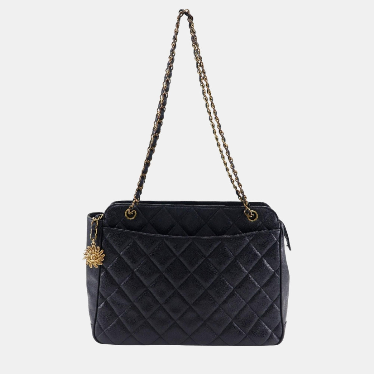 Chanel Black Caviar Leather Quilted Chain Shoulder Bag
