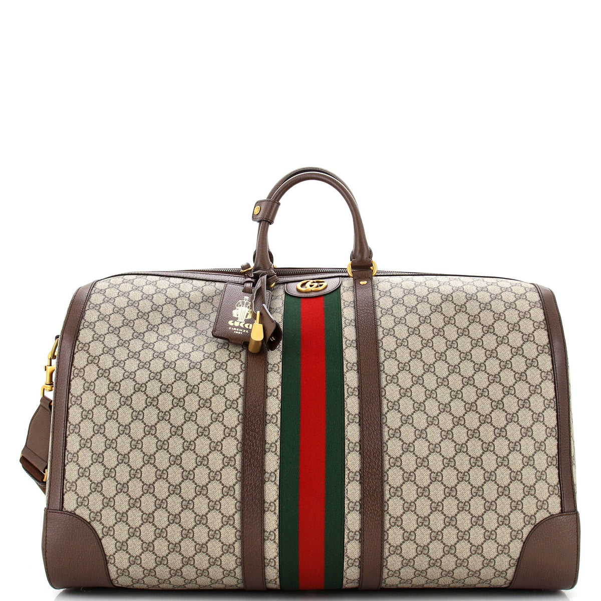 Gucci GUCCI Savoy Web Convertible Duffle Bag GG Coated Canvas Maxi