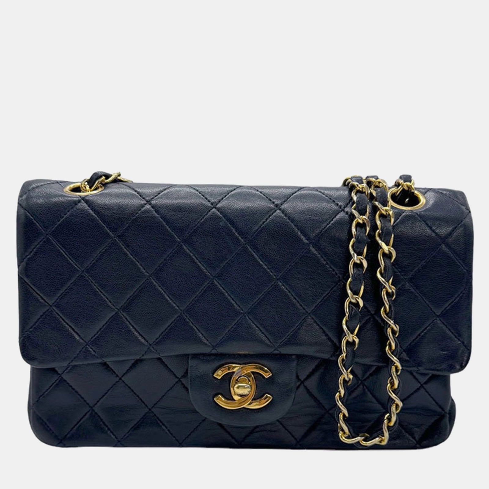 Chanel Navy Leather Classic Medium Double Flap Bag