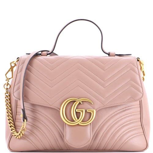GUCCI GG Marmont Top Handle Flap Bag Matelasse Leather Medium