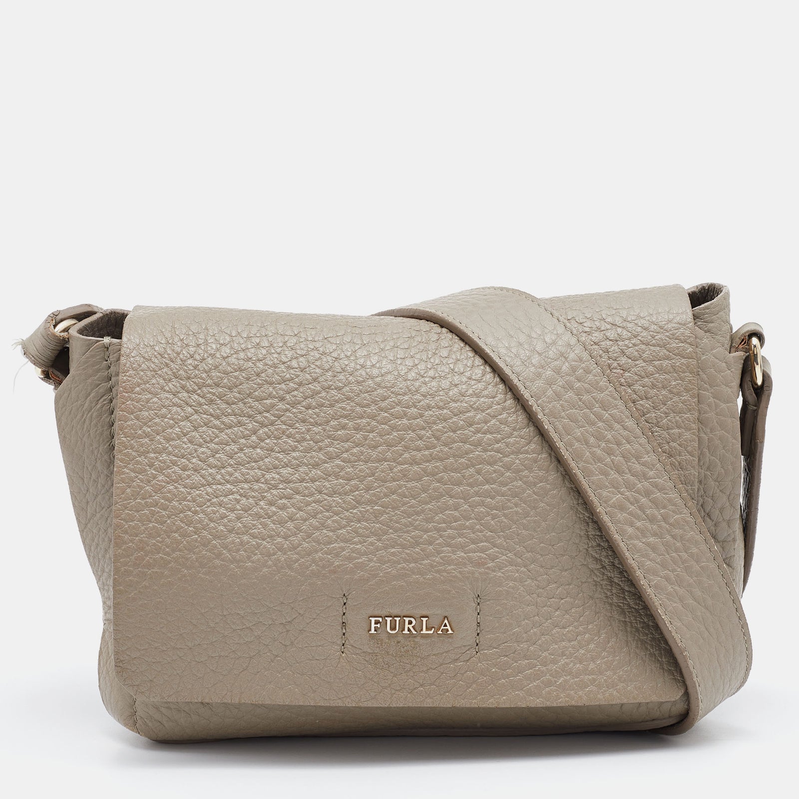 Furla Grey Leather Flap Crossbody Bag