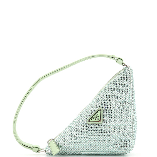 PRADA Triangle Top Handle Pouch Bag Crystal Embellished Satin Mini