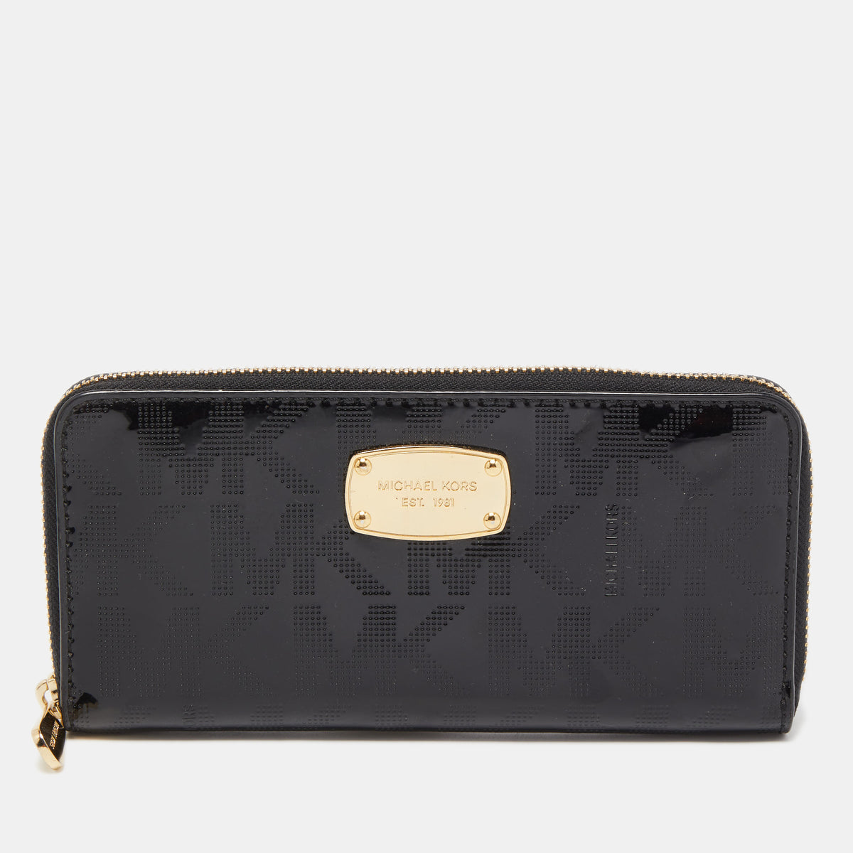 Michael Kors Black Patent Leather Zip Around Wallet