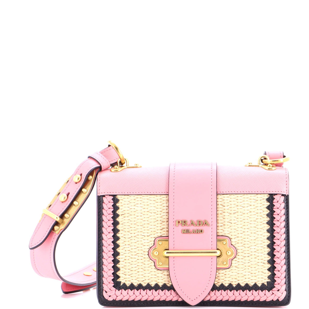 Prada PRADA Cahier Crossbody Bag Leather and Straw Small