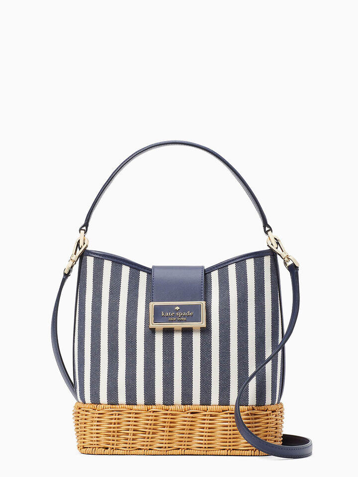 Kate Spade Au Reegan Striped Canvas Wicker Bucket Bag