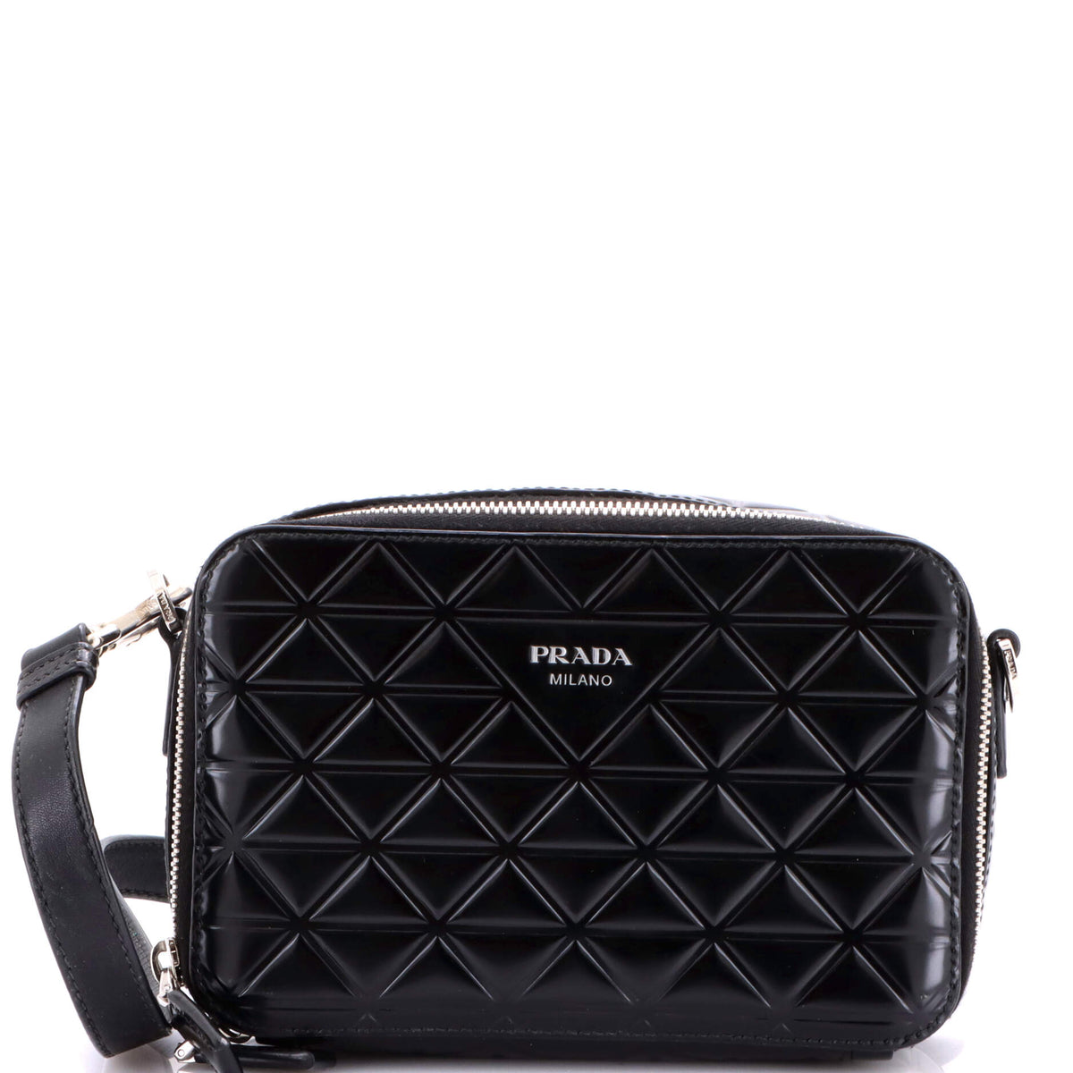 Prada PRADA Brique Camera Crossbody Bag Embossed Leather