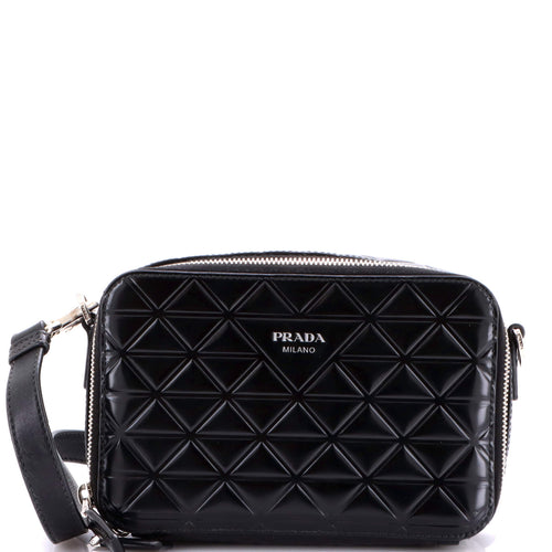 PRADA Brique Camera Crossbody Bag Embossed Leather