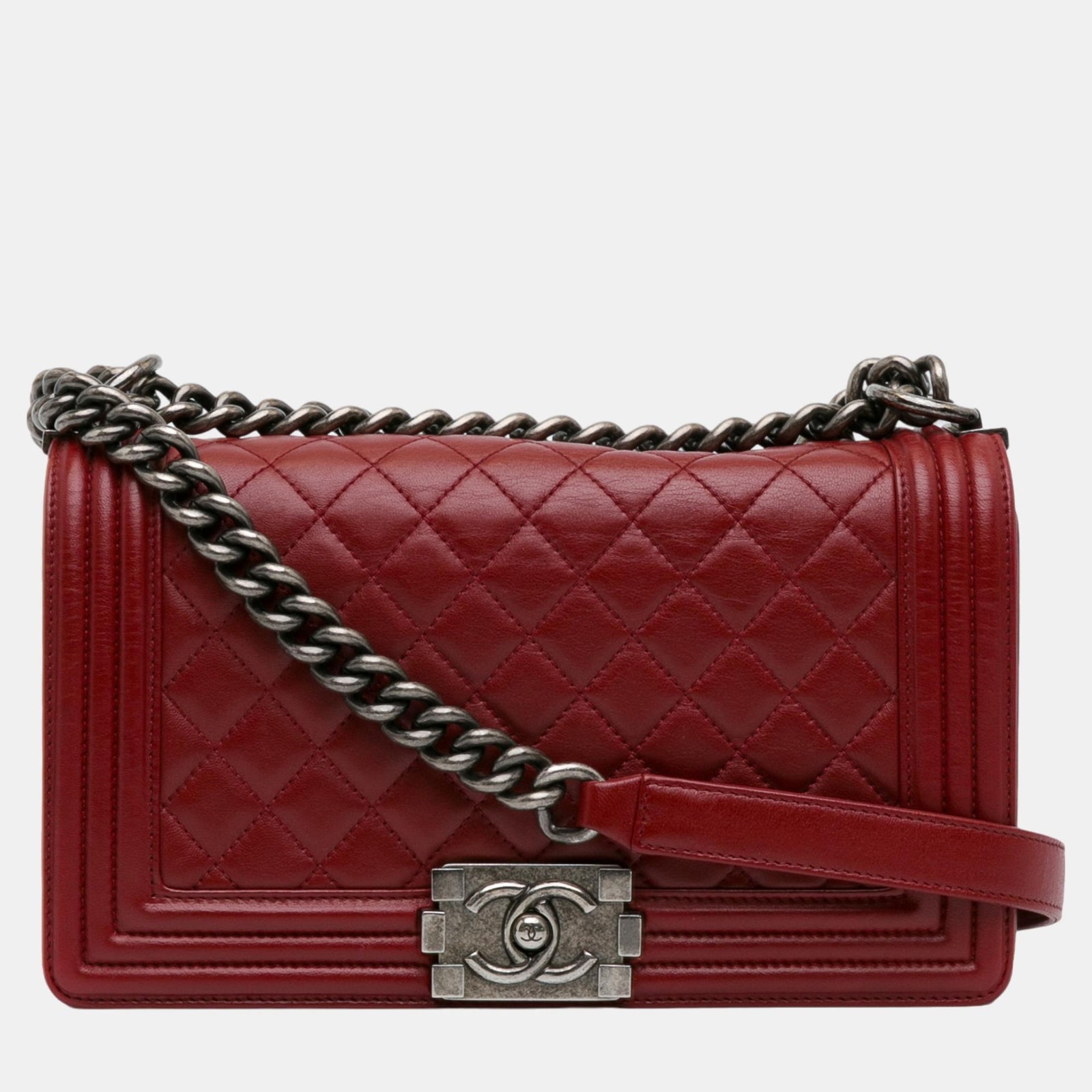 Chanel Sac à rabat en cuir d'agneau rouge de taille moyenne pour garçon