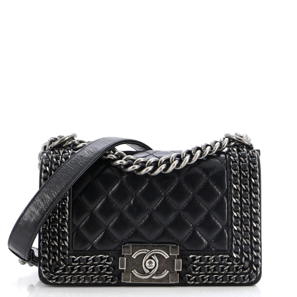 CHANEL Chained Boy Flap Bag Quilted Glazed Calfskin Small