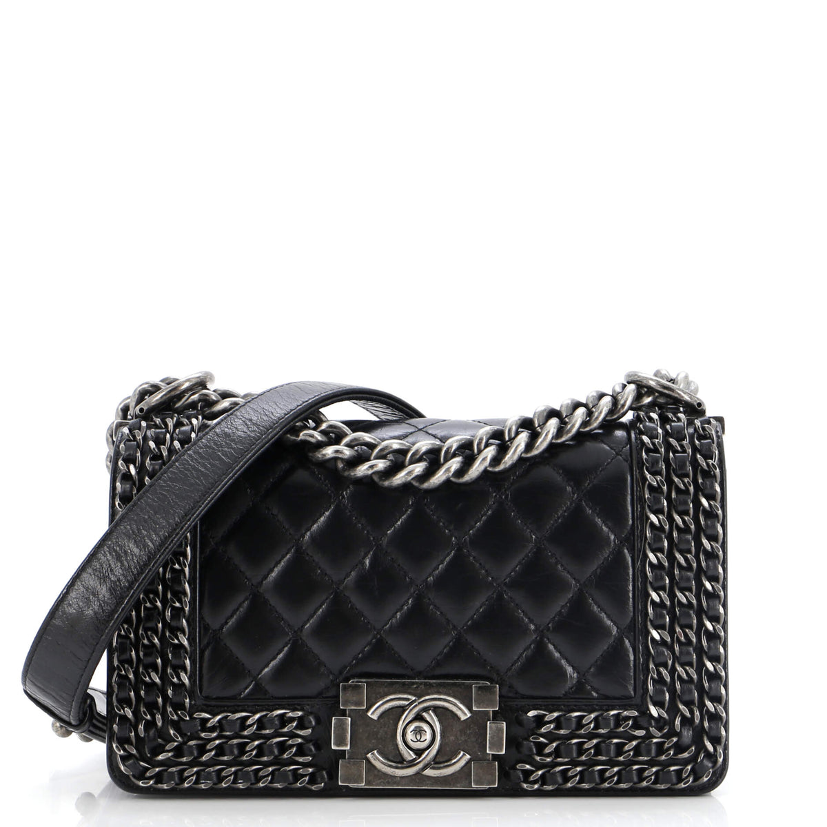 Chanel CHANEL Chained Boy Flap Bag Quilted Glazed Calfskin Small