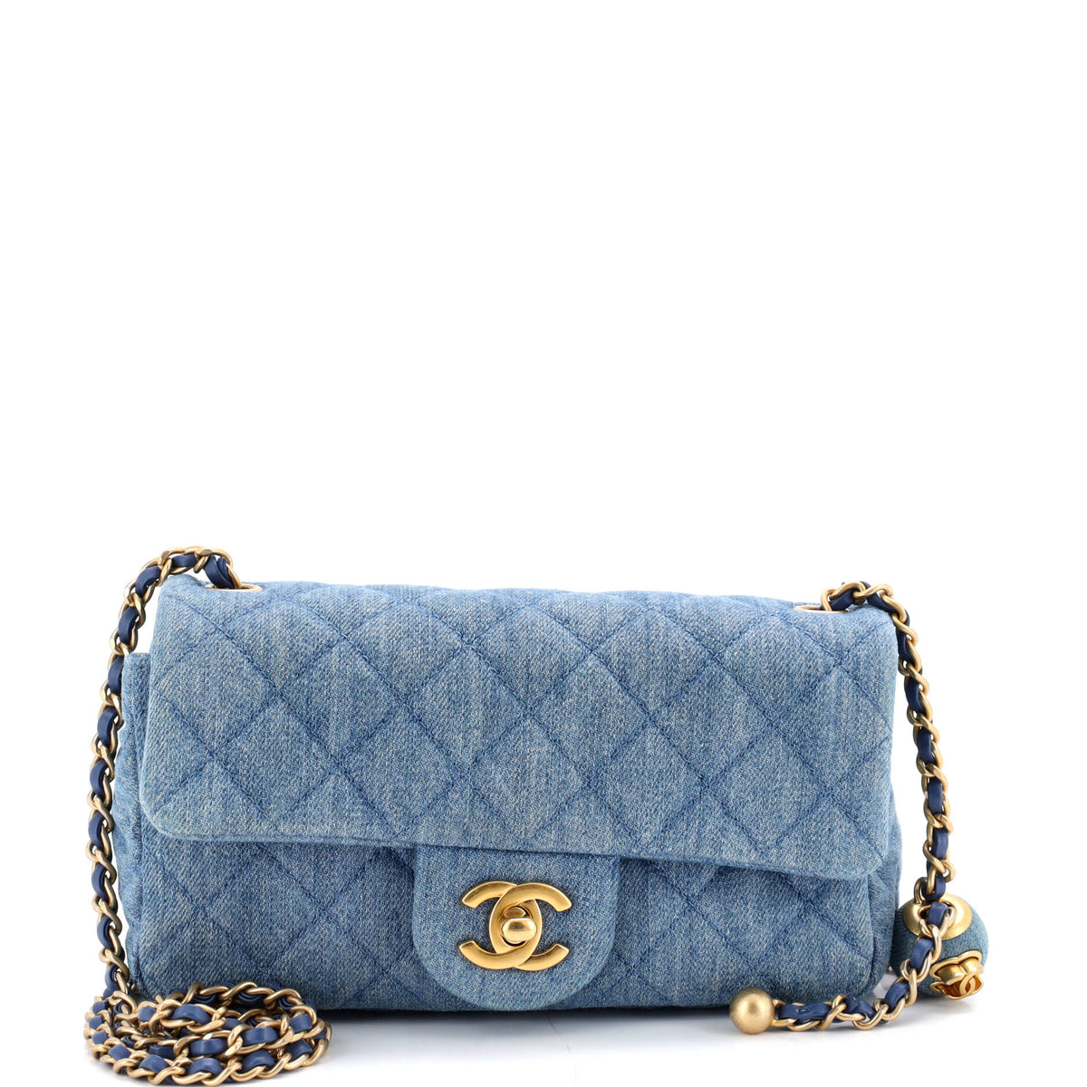 Chanel CHANEL Pearl Crush Flap Bag Quilted Denim Mini