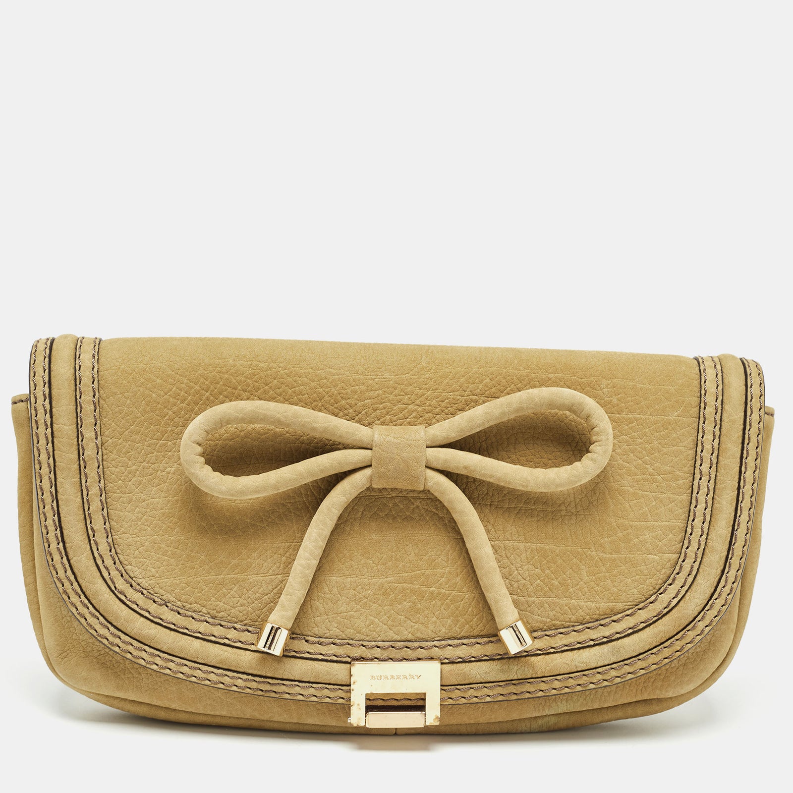 Burberry Green Nubuck Leather Bow Flap Clutch