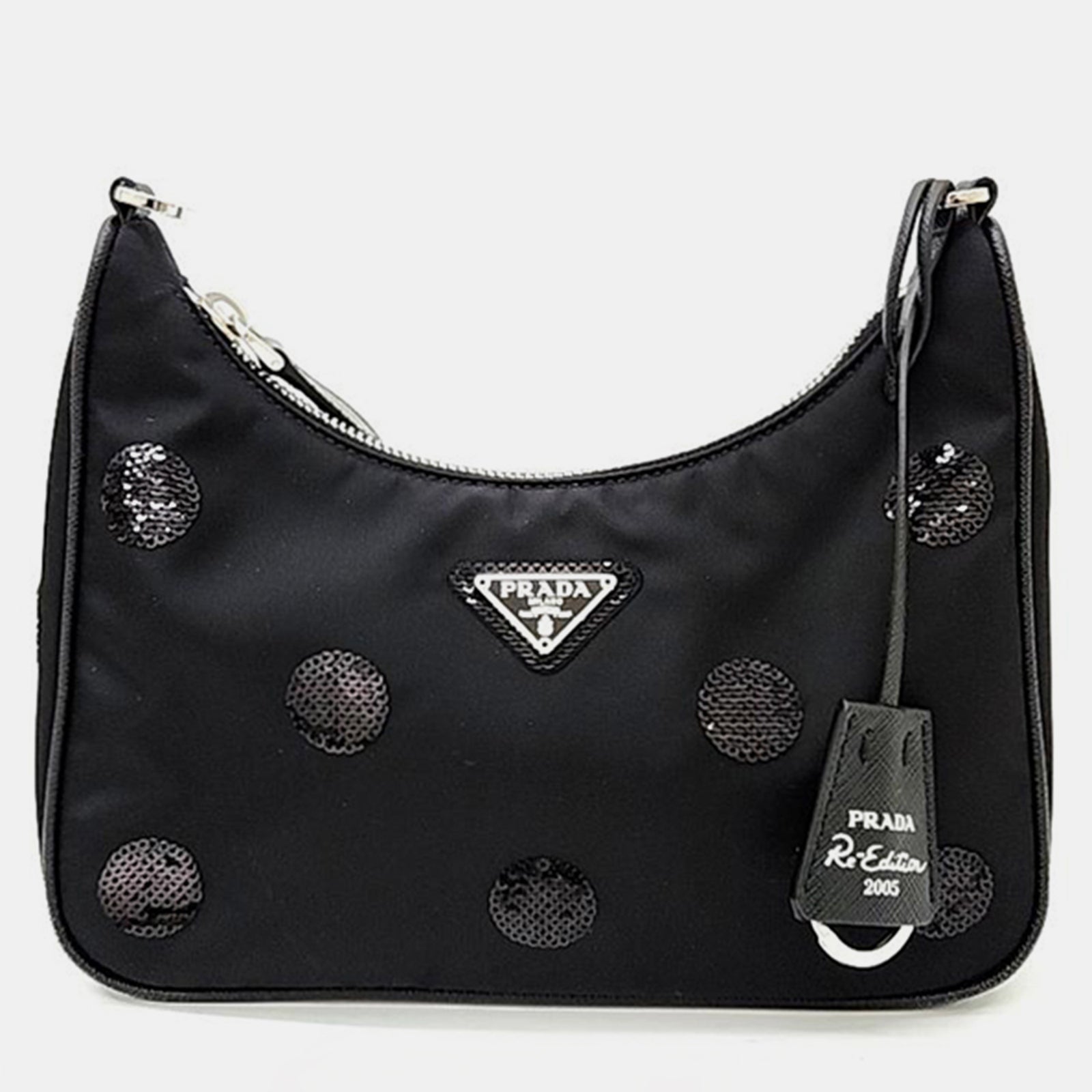 Prada Sac Hobo en Re-Nylon Tesuto noir à bandoulière en chaîne