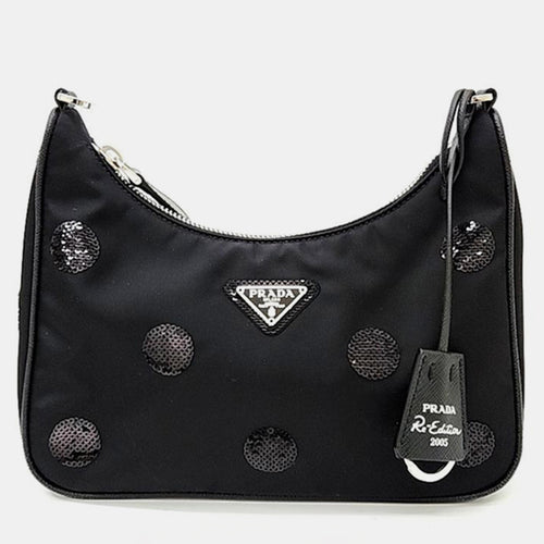 Black Re-Nylon Tesuto Chain Strap Hobo Bag