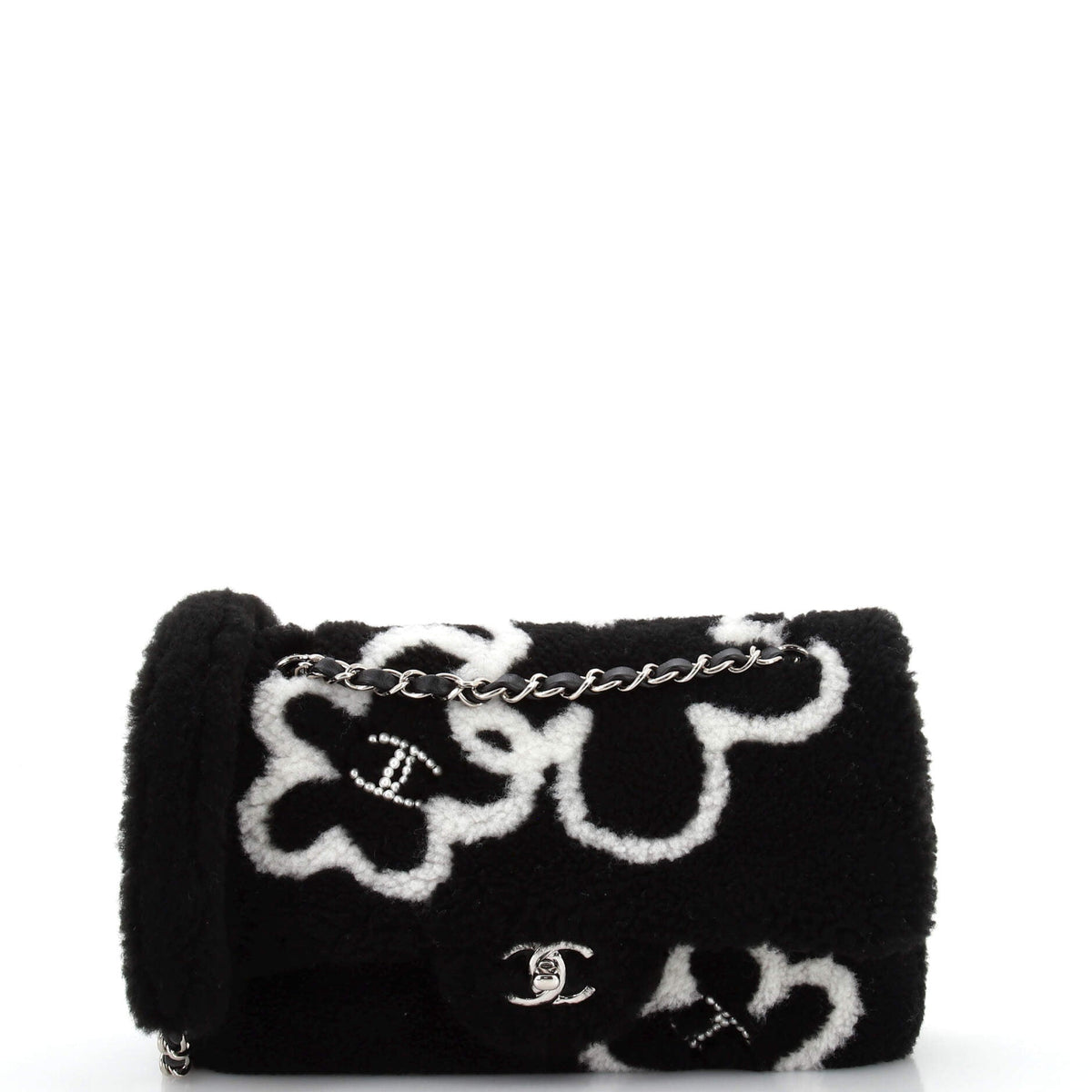 Chanel CHANEL Classic Single Flap Bag Pearl Embellished Shearling Jumbo