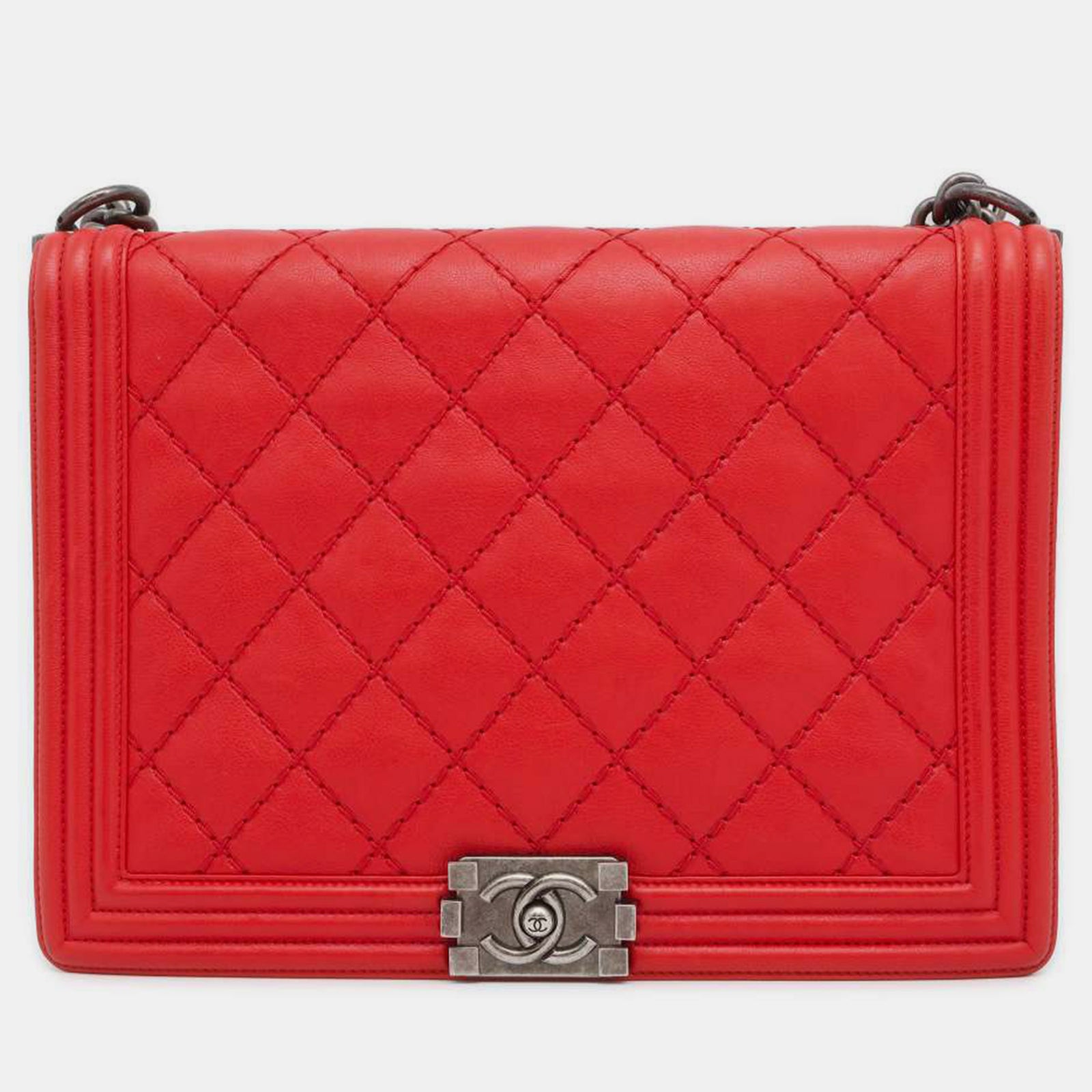 Chanel Red Leather Boy Large Shoulder Bag