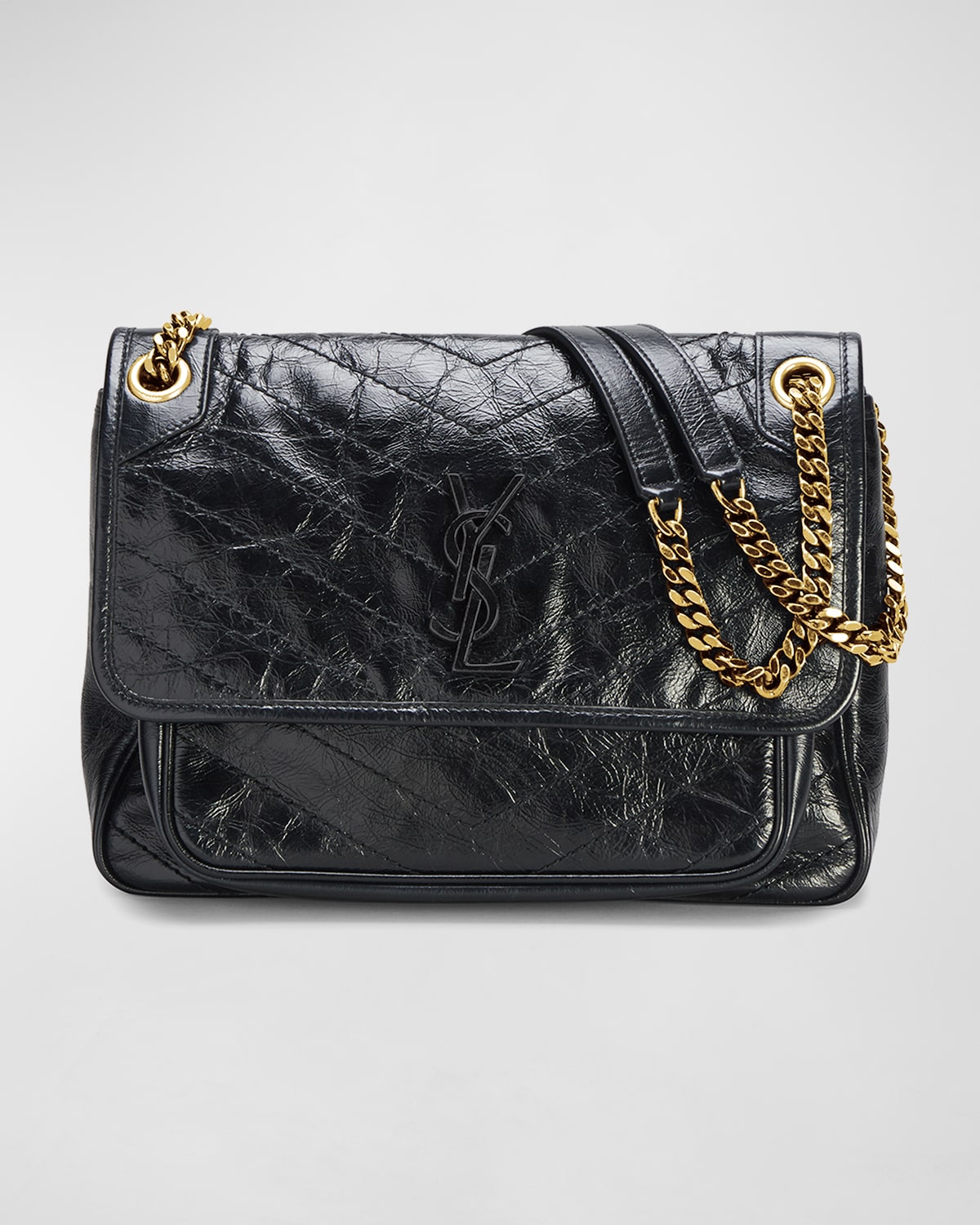 Saint Laurent Niki Medium Flap YSL Shoulder Bag in Crinkled Leather