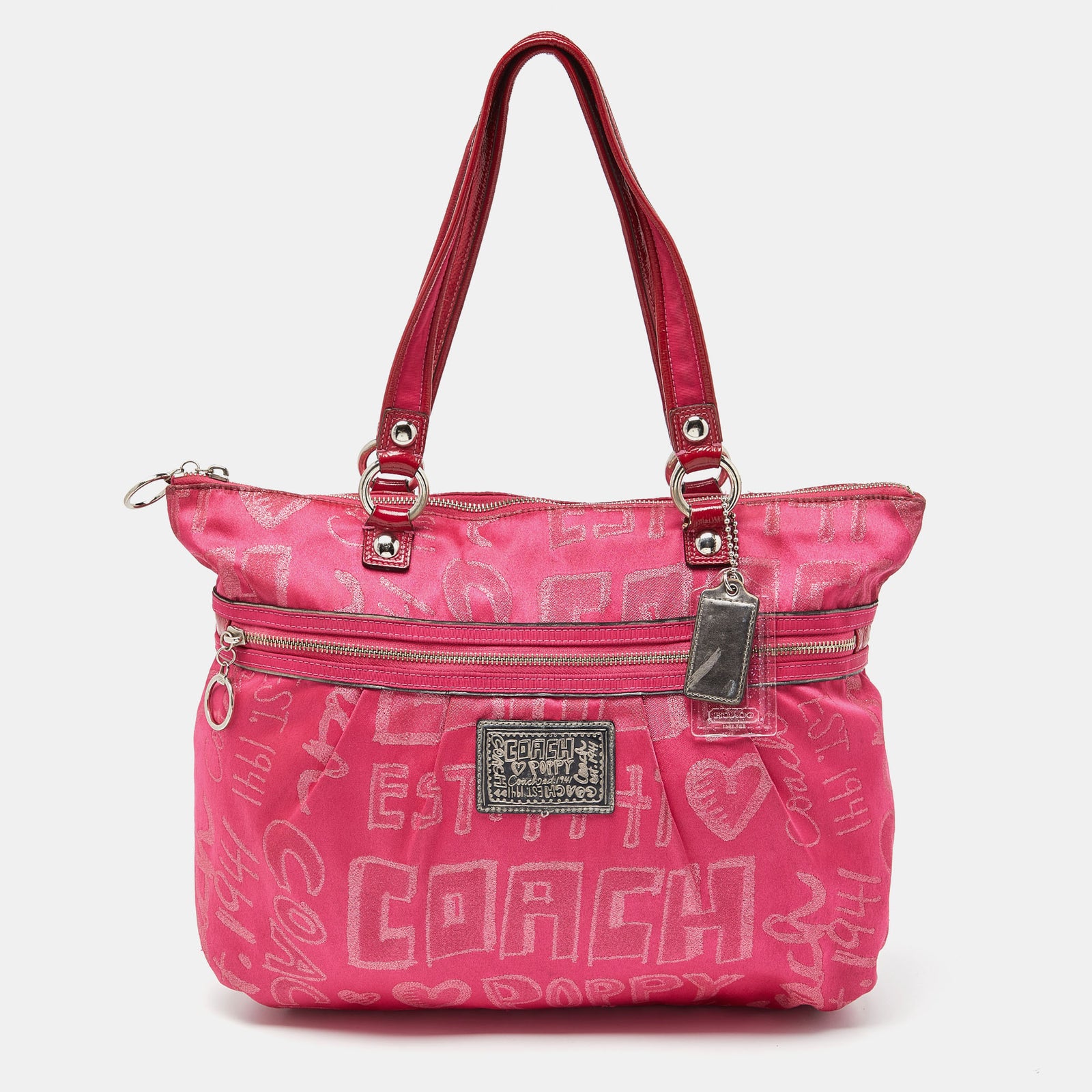 Coach Pink Canvas and Patent Leather Poppy Glam Tote