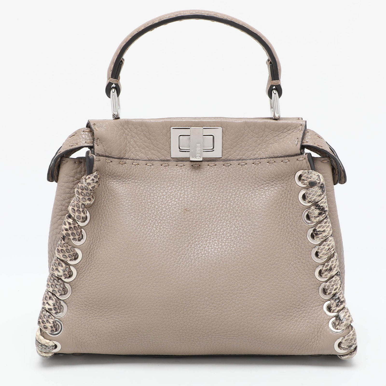 Fendi Beige Selleria Leather Mini Peekaboo Top Handle Bag