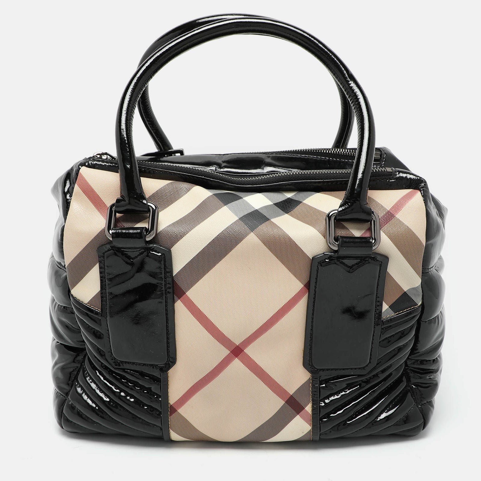 Burberry Beige/Black Nova Check PVC and Patent Leather Satchel