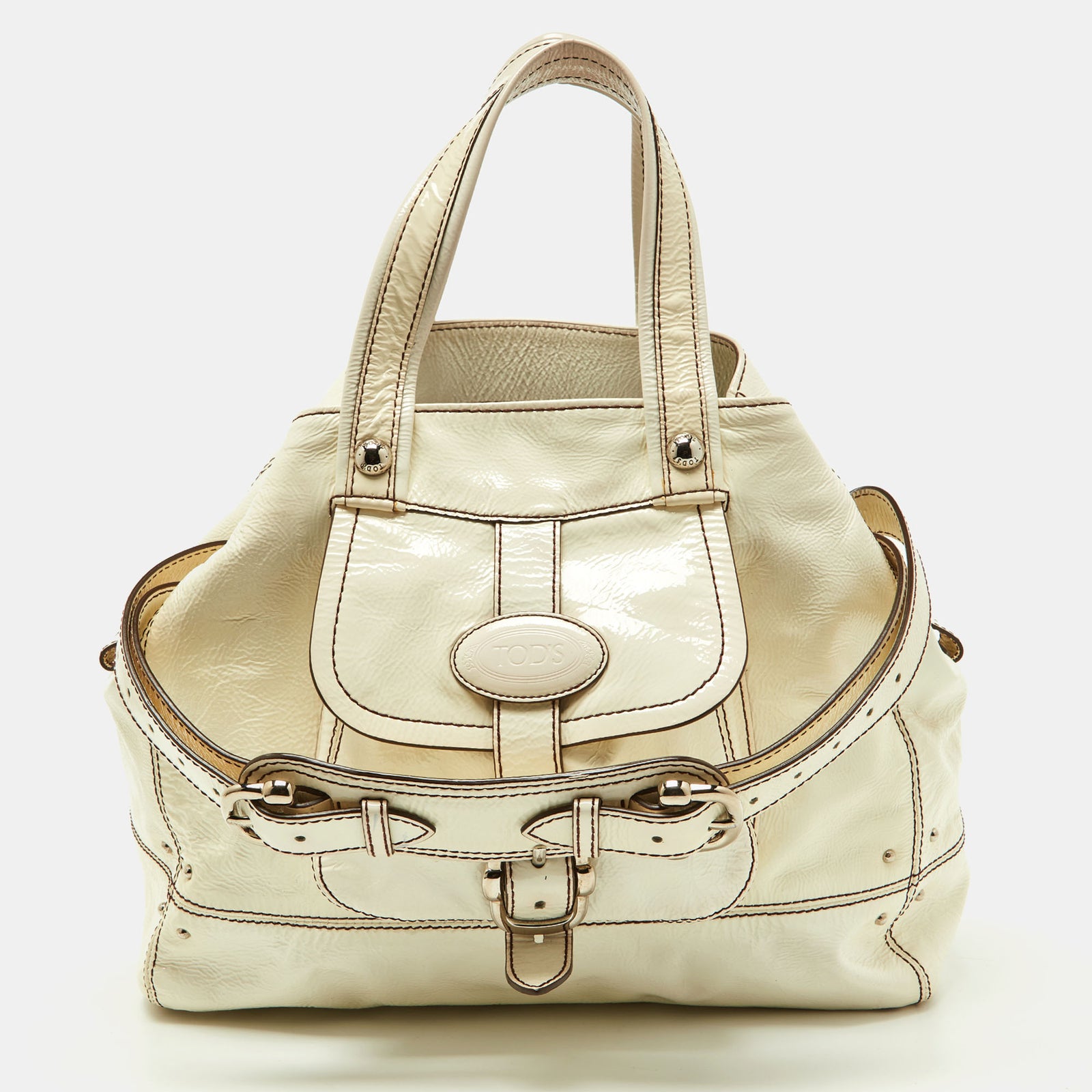 Tod's White Patent Leather Front Pocket Satchel