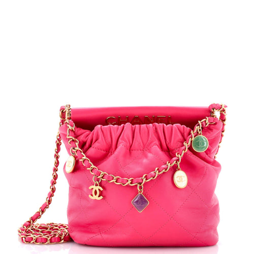 CHANEL Resin Charms Chain Bucket Bag Quilted Lambskin Small