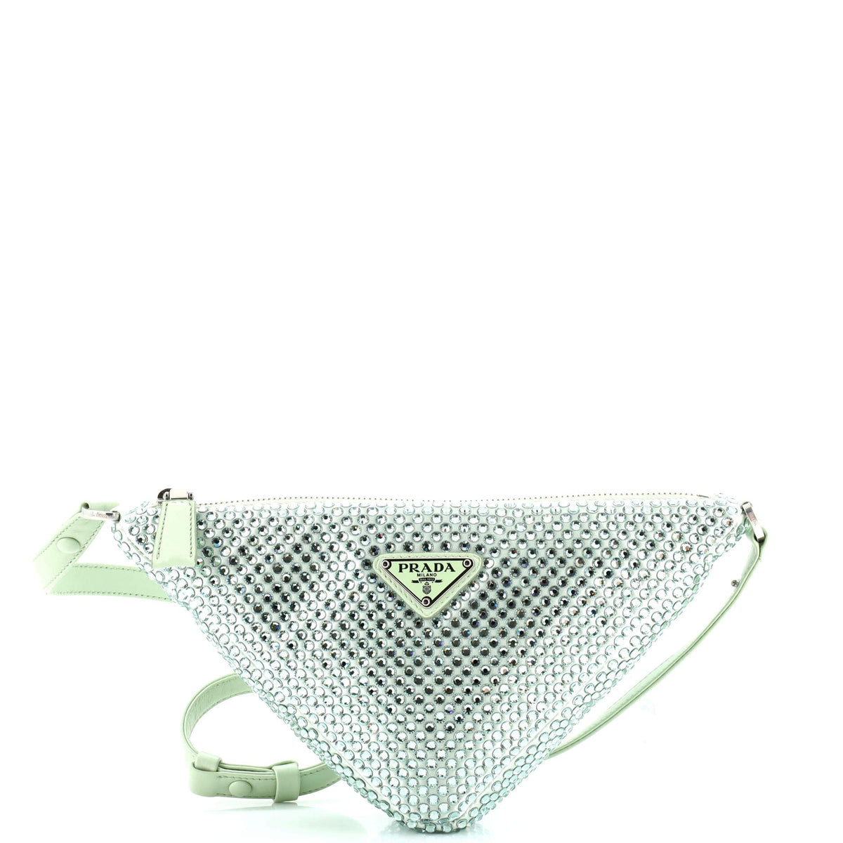 Prada PRADA Triangle Top Handle Pouch Bag Crystal Embellished Satin Mini