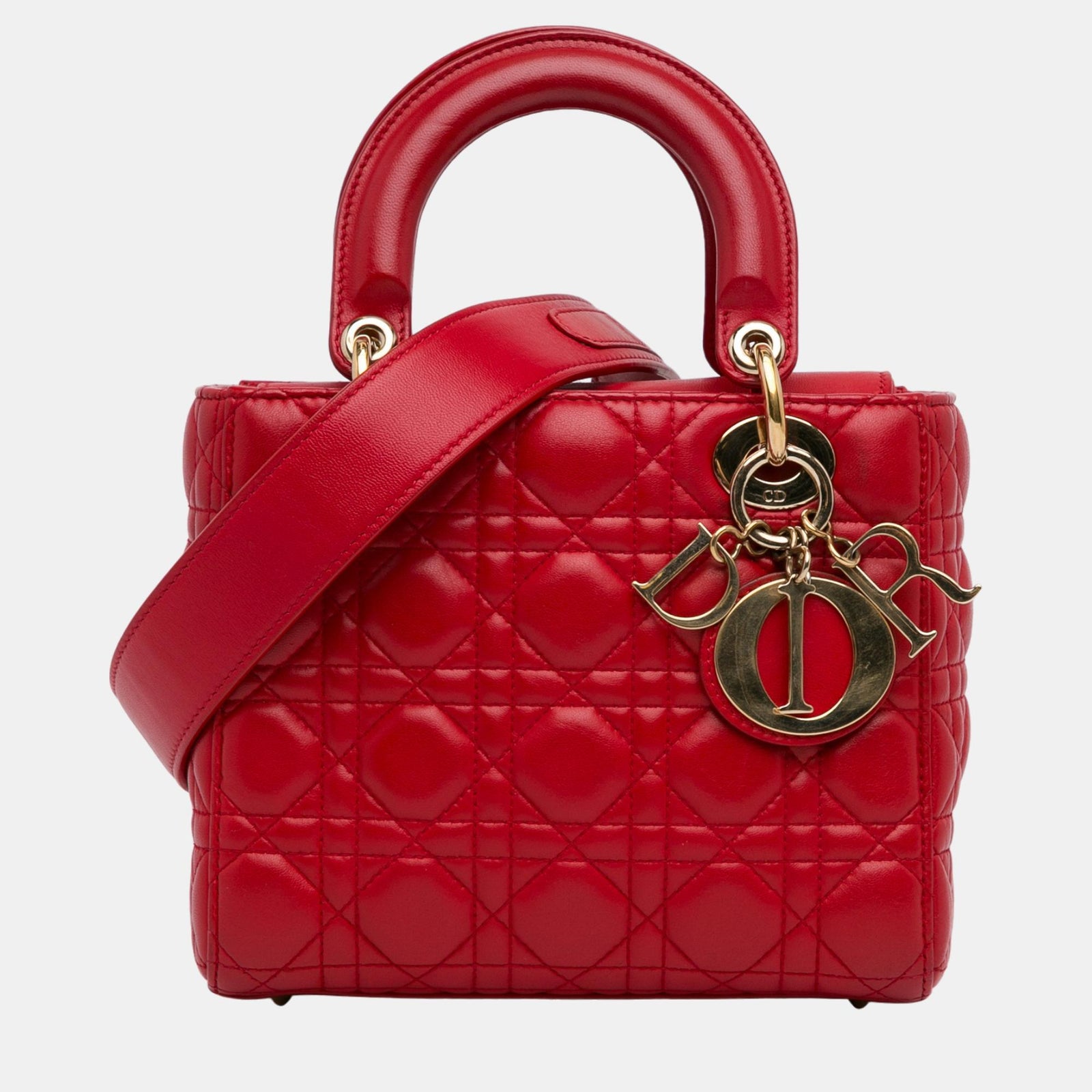 Dior Petits badges porte-bonheur en cuir d'agneau rouge Cannage My Lady Dior