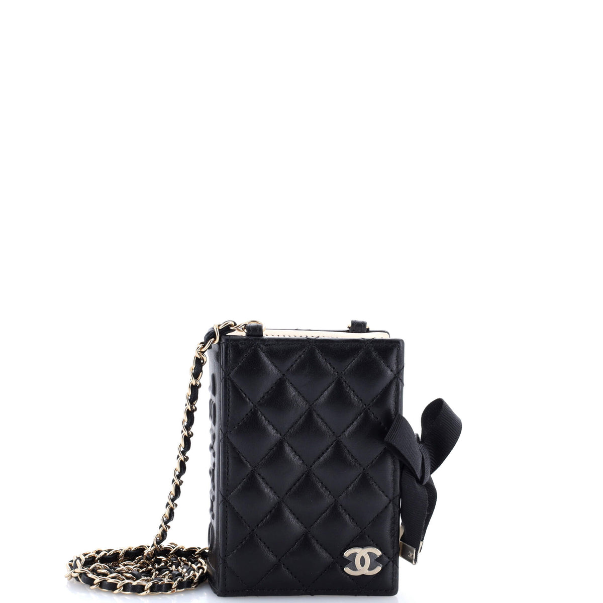 Chanel CHANEL CC Book Card Holder with Chain Quilted Lambskin