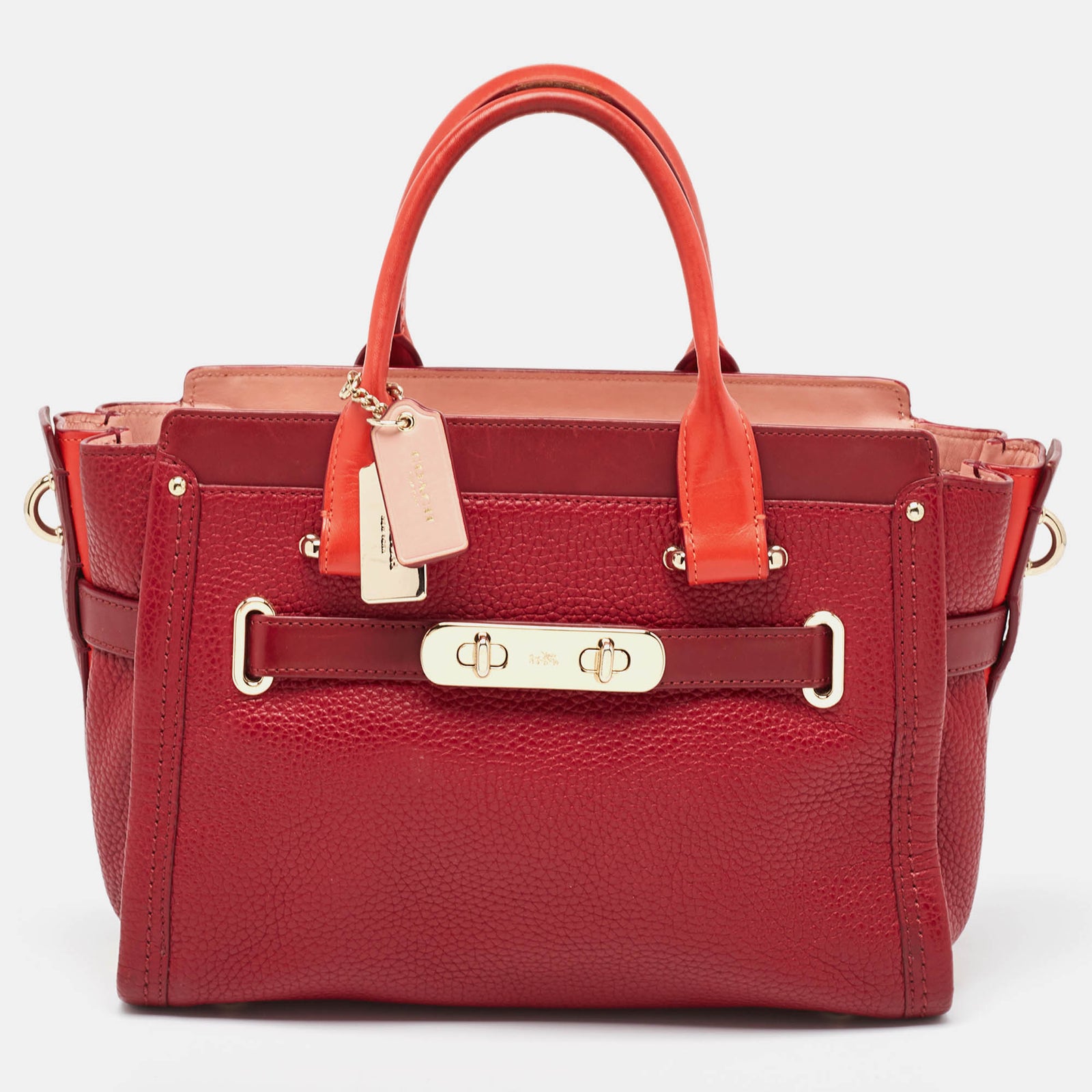 Coach Two Tone Red Leather Swagger 27 Carryall Tote